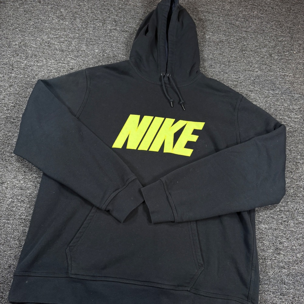 Nike Pullover Hoodie Mens XXL Black Neon Yellow Embroidered Logo Sweatshirt